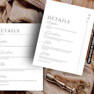 Wedding Invite Details Card TEMPLATE Modern Details Insert, Script Printable Enclosure Card, Editable Minimalist Accommodation Card Marysa