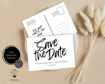 Minimalist Save the Date Postcard Template, Modern Save the Date Printable, Simple Elegant Bold Typography Invitation, Instant, Canva