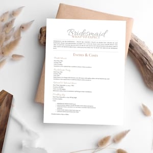 Bridesmaid Pledge What to Expect Card Responsabilities | Commitment Contract Insert Proposal, Bridal Party Wedding, Canva Card Printable