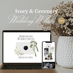 Wedding Website Template, Editable Canva Online Website with RSVP Form, Digital Wedding Site, Modern Minimal Ivory Floral Watercolor Design