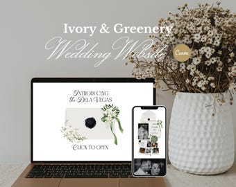 Wedding Website Template, Editable Canva Online Website with RSVP Form, Digital Wedding Site, Modern Minimal Ivory Floral Watercolor Design