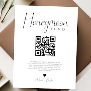 Customizable Wedding Money Sharing Sign, Honeymoon Fund QR Code, Digital Download Editable Template. Elegant Modern Decor, DIY Guestbook