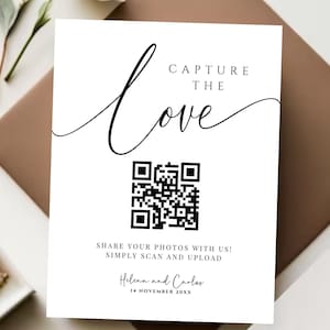 Customizable Wedding Photo Sharing Sign, Capture the Love QR Code, Digital Download Editable Template. Elegant Modern Decor, DIY Guestbook
