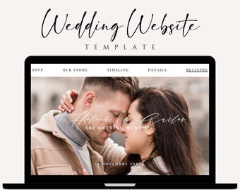 Wedding Website Template, Canva Wedding Website, Aesthetic Wedding Website , Save the date Minimal, Canva Template, Wedding Website