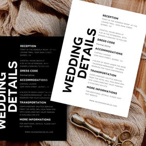 Wedding Invite Details Card TEMPLATE Modern Details Insert, Script Printable Enclosure Card, Editable Minimalist Accommodation Card Boldly