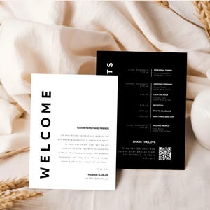 Welcome Letter & Timeline Card, Minimalist Wedding Order of Events, Itinerary Card, Edit with Canva WL Keepsake for guests