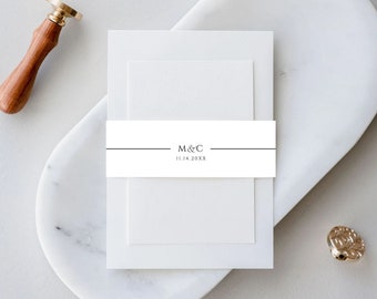 Modern Invitation Belly Band Template, DIY Invitation Wrap, Minimalist Wedding Paper Band, Canva DIY Wedding Template, Marysa