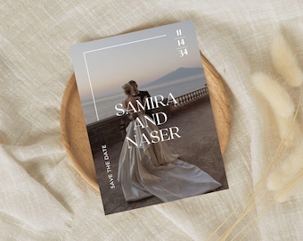 Photo Save the Date Invitation, Minimalist Modern Save the Date, Boho Save the Date Cards, Editable Canva Template PSTD