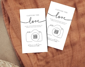 Capture The Love QR Code Wedding Card, Modern Minimalist Wedding Photo Card, Capture the Love Card, Printable Share the Love, Editable Cards