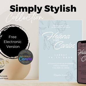 Minimalist Template Wedding Card, Elegant Invitation Design with photo, Modern Digital Formal Invite simple no picture, Canva Download