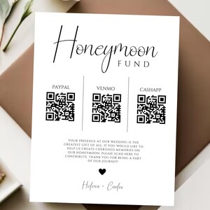 Customizable Wedding Money Sharing Sign, Honeymoon Fund QR Code, Digital Download Editable Template. Elegant Modern Decor, DIY Guestbook