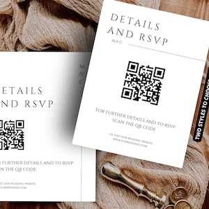 Wedding information card template, Simple DIY details card insert, QR code, wedding all the details, minimalist editable download, Marysa