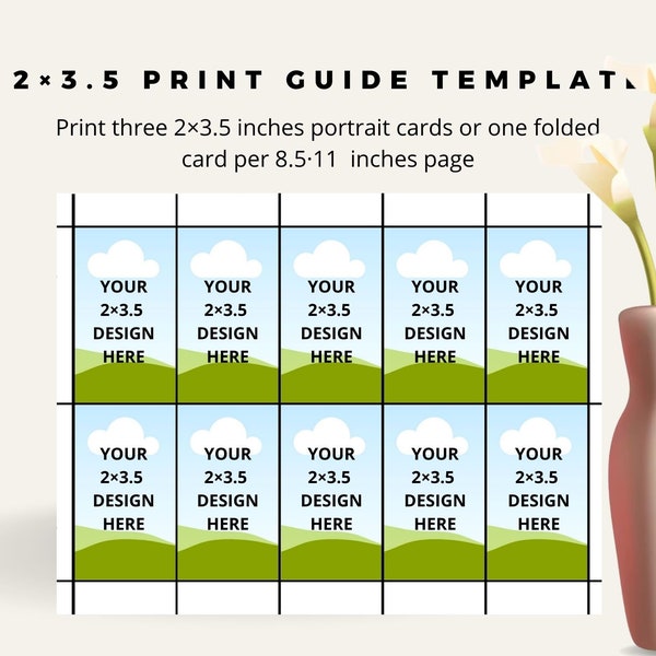 2×3.5 Portrait Invitation Card Printing Template, 3.5×5 Greeting Card Printing Cut Guide, Digital 8.5×11 Template, Cutting Guideline