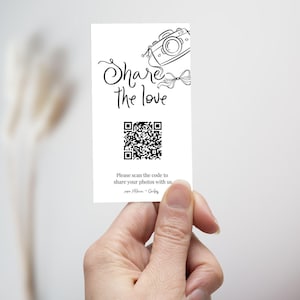 Share The Love QR Code Wedding Card, Hand Drawn Wedding Photo Card, Capture the Love, Instant download, Canva Editable Printable