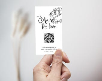 Share The Love QR Code Wedding Card, Hand Drawn Wedding Photo Card, Capture the Love, Instant download, Canva Editable Printable