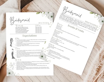 Greenery Bridesmaid MOH Pledge, What to Expect Info Card Insert, Wedding Commitment Contract, Canva Template, Bridal Squad Responsabilities