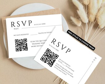Rsvp QR Code Card, Minimalist Wedding Online Reply Card, Modern Wedding Website Card, Elegant Response Insert, Editable Template, Marysa