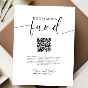 Customizable Wedding Money Sharing Sign, Honeymoon Fund QR Code, Digital Download Editable Template. Elegant Modern Decor, DIY Guestbook