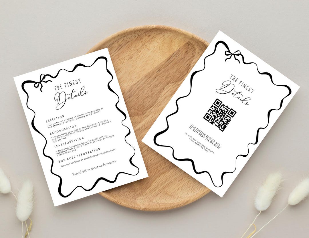Whimsical Noire Wedding Invitation, Minimalist Black and White Hand ...