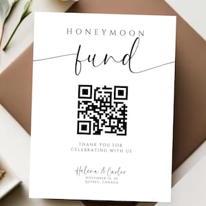 Customizable Wedding Money Sharing Sign, Honeymoon Fund QR Code, Digital Download Editable Template. Elegant Modern Decor, DIY Guestbook