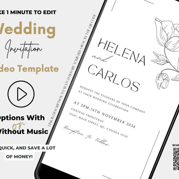 Romantic Video Digital Electronic Wedding Invitation, Custom Animated Video, Shareable Text Message, Love Story Editable Canva Template