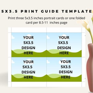 5x3.5 Landscape Invitation Card Printing Template, 5x3.5 Greeting Card Printing Cut Guide, Digital 8.5×11 Template, Cutting Guideline