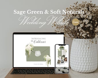 Modern Minimal Floral Ivory Hydrangea Wedding Website Template with RSVP, Interactive Editable Canva Design, Instant Digital Download