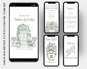 Whimsical Hand Drawn Wedding Video Invitation, Handwritten Animated Invite Canva Template with RSVP, Wedding Info, Details & Location, VIWGC