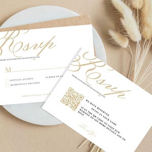 Rsvp QR Code Card, Minimalist Wedding Online Reply Card, Modern Wedding Website Card, Elegant Response Insert, Editable Template, Golden