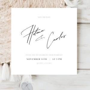 Square Save the Date Invitation, Minimalist Modern Save the Date, Boho Photo Save the Date Card, Editable Template PSSTD