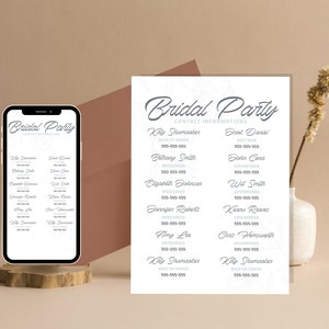 Bridal Party Contact List, Bridesmaid Telephon Number, Editable Personal Information, Wedding Planner Insert, Double Column Canva Printable