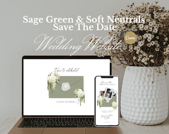 Modern Minimal Floral Ivory Hydrangea Wedding Save The Date Website Digital Invitation, Editable Canva Design Instant Download