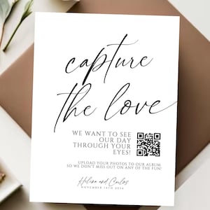 Customizable Wedding Photo Sharing Sign, Capture the Love QR Code, Digital Download Editable Template. Elegant Modern Decor, DIY Guestbook