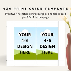 4x6 Portrait Invitation Card Printing Template, 5x7 Greeting Card Printing Cut Guide, Digital 8.5x11 Template, Cutting Guideline