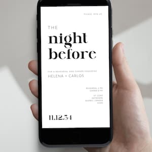 Rehearsal Dinner Invitation Template, Minimalist Digital Rehearsal Dinner Invite, The Night Before Wedding Invitation, Editable