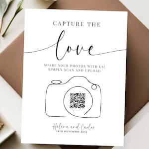 Anpassbares Hochzeitsfoto-Sharing-Zeichen, Erfassen Sie den Love QR-Code, digitaler Download bearbeitbare Vorlage. Elegantes, modernes Dekor, DIY-Gästebuch