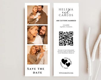 Save the Date Photo Booth Strip, Save the Date Photo Strip, Save the Date QR Code, Minimalist Save the Date Template,