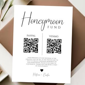 Customizable Wedding Money Sharing Sign, Honeymoon Fund QR Code, Digital Download Editable Template. Elegant Modern Decor, DIY Guestbook