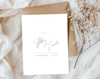 Photo Save the Date Invitation, Minimalist Modern Save the Date, Boho Save the Date Cards, Editable Canva Template PSTD