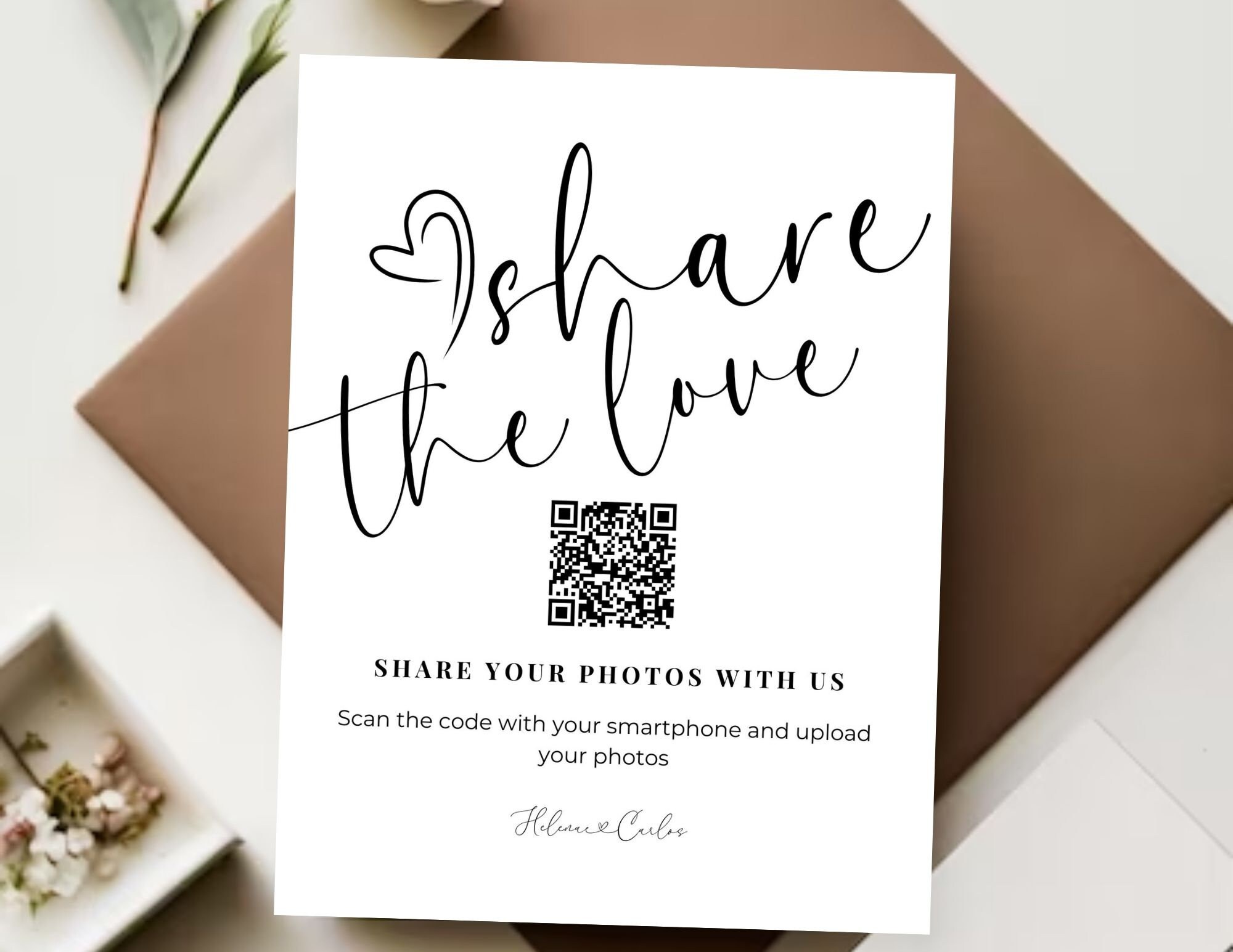 Customizable Wedding Photo Sharing Sign, Capture the Love QR Code