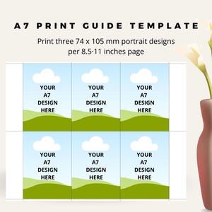 Carte portrait A7, outil d'impression de plusieurs pages, modèle Canva, guide de coupe, page au format d'impression numérique 8,5 x 11 po, guide de coupe