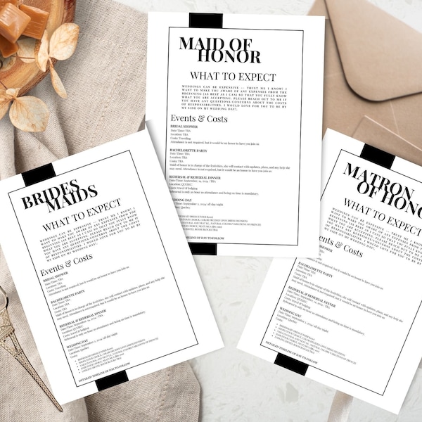 Bride Squad Budget, Bridesmaid What to Expect Info Card Insert, Maid Of Honor Cost Bridal Party, Wedding Cost Canva Template,