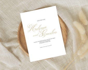 Elegant Wedding Save the Date Card, Minimal Save Our Date Invitation Template, Simple Wedding Announcement Invites Digital Golden Whisper