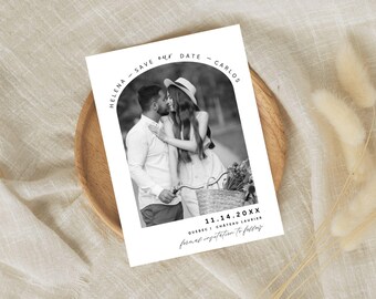 Photo Save the Date Invitation, Minimalist Modern Save the Date, Boho Save the Date Cards, Editable Canva Template PSTD