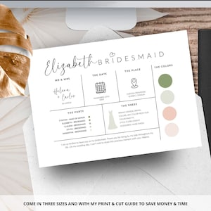 Editable Bridesmaid Information Card, Bridal Party Information Template, Bridal Proposal Card, Infographic, Edit with Canva