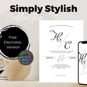 Minimalist Template Wedding Card, Elegant Invitation Design with photo, Modern Digital Formal Invite simple no picture, Canva Download
