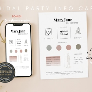 Bridesmaid Proposal Info Card Box Detail Insert | Infographic Bridal Party Wedding Expectations | Canva Template Custom Printable