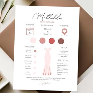 Bridal Party Info Card, Bridesmaid Info Card Template, Groomsmen Info Card, Maid Of Honor Infographic, Minimalist Wedding Party Info Card