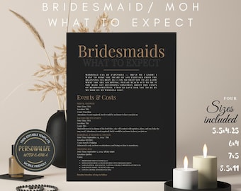 Wedding Bridesmaid Pledge What to Expect Card | Cost Breakdown | Responsabilities Commitment Contract Insert Proposal, Canva Printable