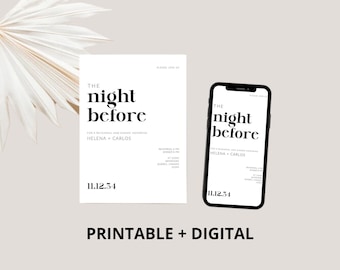 Bundle Rehearsal Dinner Invitation Template, Minimalist Digital Rehearsal Dinner Invite, The Night Before Wedding Invitation, Editable